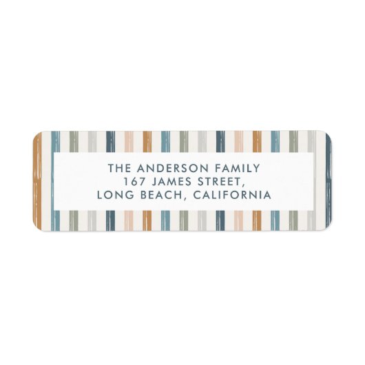 Étiquette Terre de Noël bleu rayure moderne (Devant)