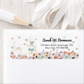 Étiquette Tête de chien blanc manches maltaises (En situation)