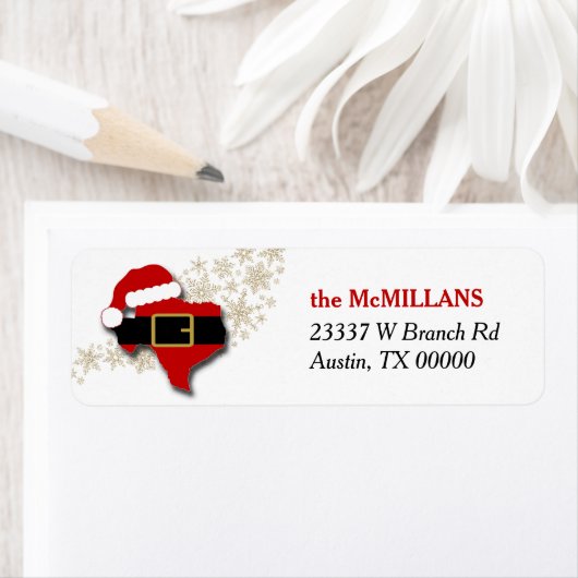 Étiquette Texas Père Noël Belt et Snowflakes Adresse de reto (En situation)