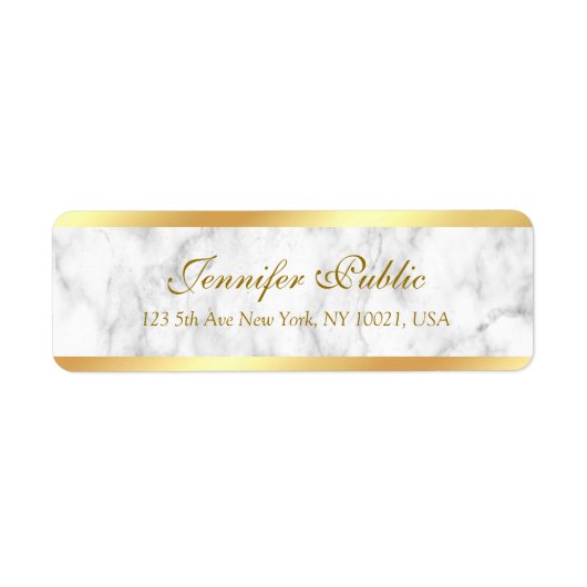 Étiquette Texte élégant de script manuscrit en marbre blanc (Devant)
