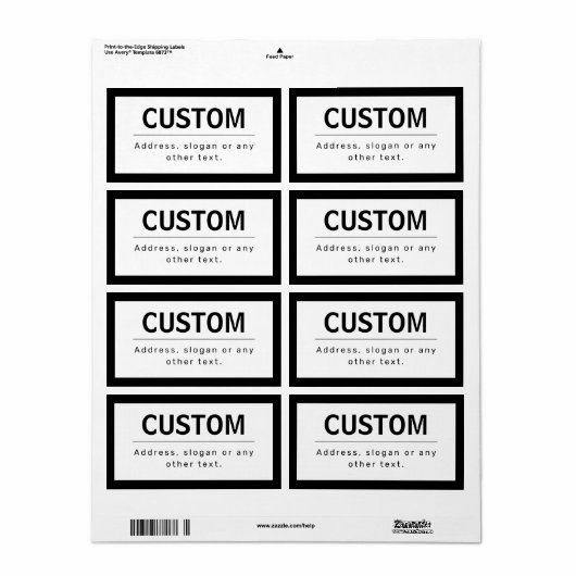 Étiquette Texte modifiable moderne en gras | Noir & Blanc (Feuille entière)