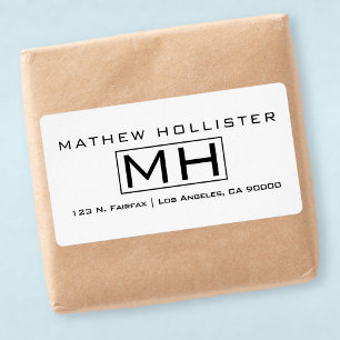 Étiquette Texte noir moderne sur Monogramme professionnel bl