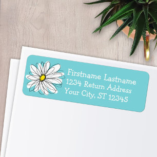 Étiquette Texte personnalisé Aqua et Jaune Whimsical Daisy