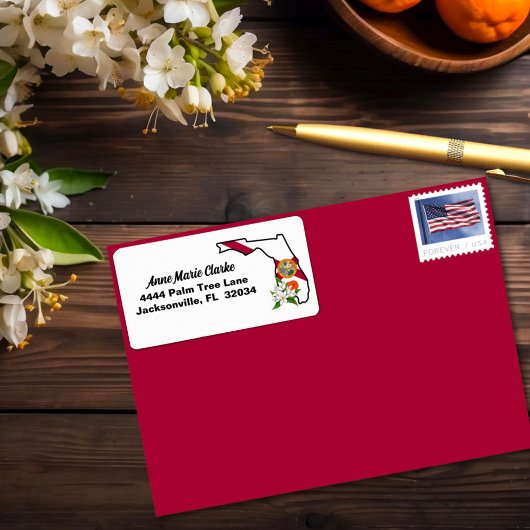 Étiquette Texte personnalisé Floride Drapeau & Fleur Orange 