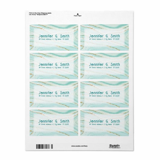 Étiquette Texture de marbre vert pastel (Feuille entière)