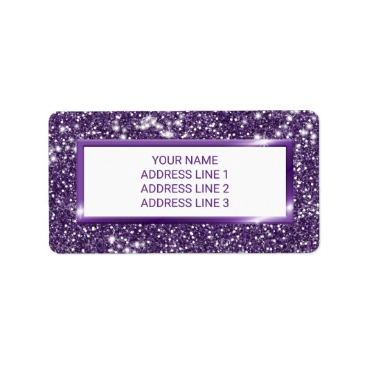 Étiquette Texture de scintillement violet faux avec texte pe (Devant)