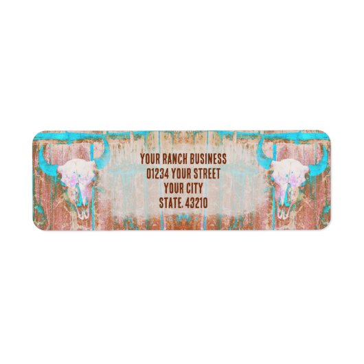 Étiquette Texture Turquoise rustique du crâne occidental tau (Devant)