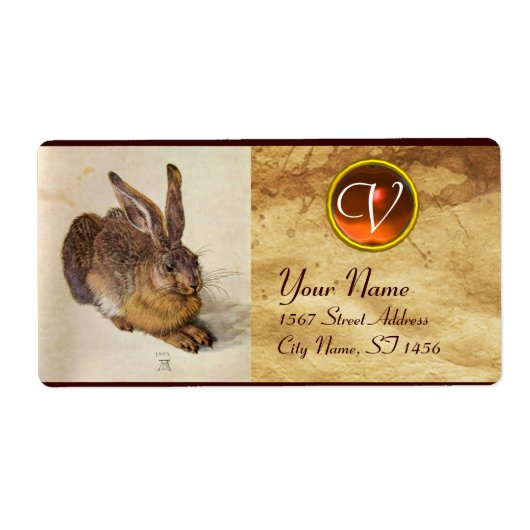 Étiquette THE RABBIT ( Young Hare ) Monogram Orange Agate (Devant)