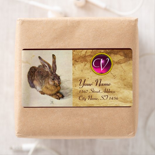 Étiquette THE RABBIT ( Young Hare ) Monogram Pink Amethyst (En situation)