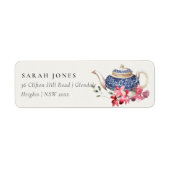 Étiquette Théière Fleurie Rouge Bleu Élégante Adresse de la (Devant)