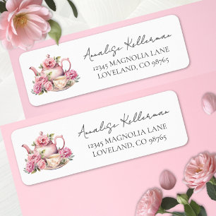 Étiquette Théière Florale Adresse de Retour