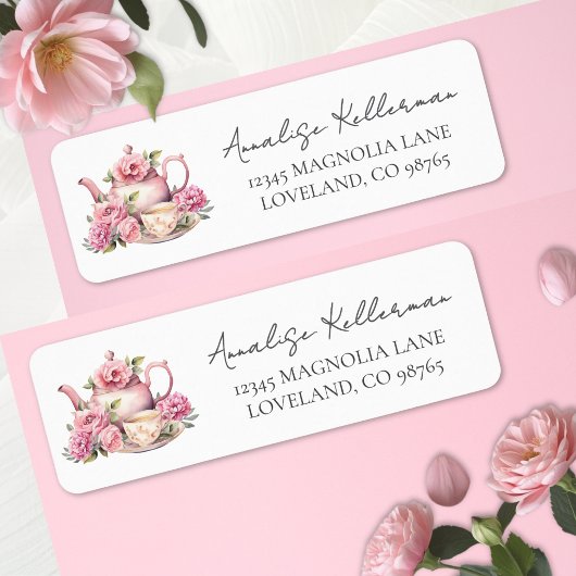 Étiquette Théière Florale Adresse de Retour