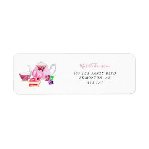 Étiquette Théière rose pour la fête de thé de mariage à l'aq