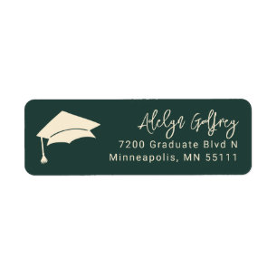 Étiquette Thème Graduation Casquette Grad Doodle Green