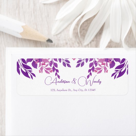 Étiquette Thème Mariage Feuille violet (En situation)