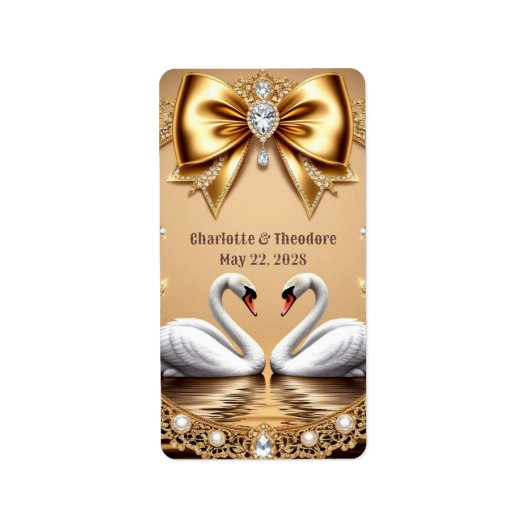 Étiquette 💎 Thème Romantique Mariage Cygne Or 🦢 (Devant)