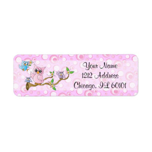 Étiquette Thème rose de douche du hibou   de bébé