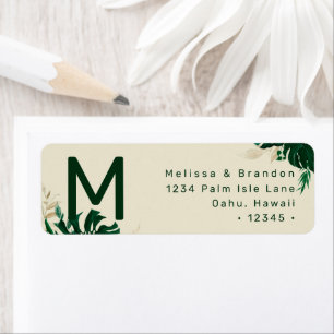 Étiquette Thème Tropical Green Leaf Monogramme Adresse de re