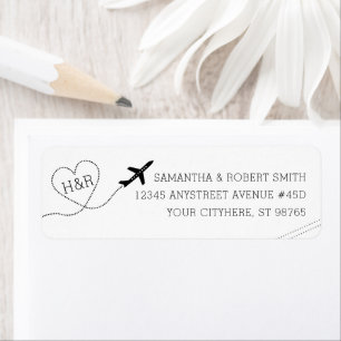 Étiquette Thème Voyage Mariage noir blanc Adresse de retour