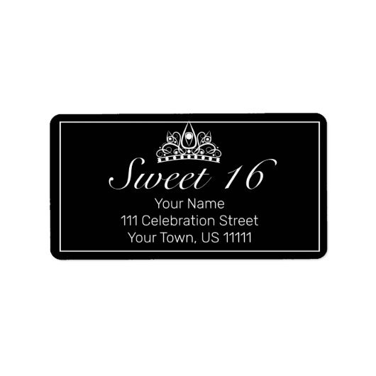 Étiquette Tiara Modern Minimalist Black Sweet 16 Adresse (Devant)