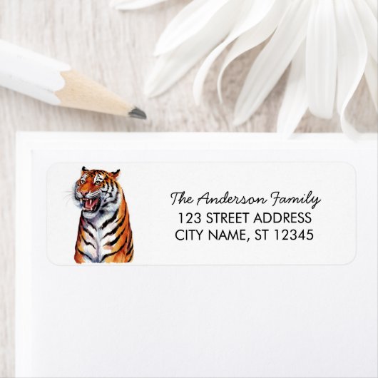 Étiquette Tiger Christmas Return Address (En situation)