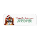 Étiquette tiger with a Santa hat Christmas Return Address (Devant)
