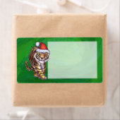 Étiquette Tigre mignon à Santa Chapeau en vert (En situation)