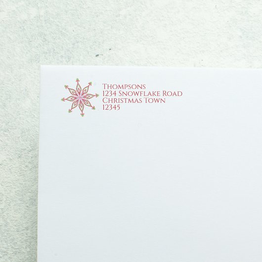 Étiquette Timbre de Noël flocon de neige rouge et vert avec 