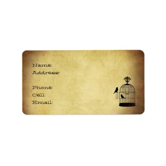 Étiquette Timbre vintage de cage à oiseaux. (Devant)