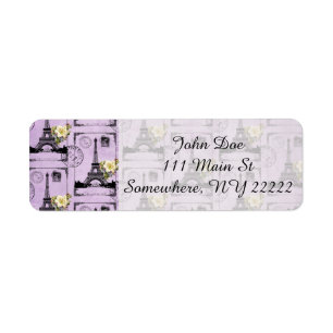 Étiquette Timbres de carte postale Tour Eiffel violet