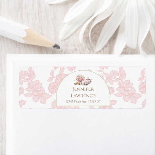 Étiquette Time for Tea Pink Toile Return Address (En situation)