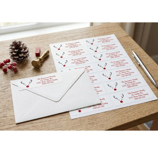 Étiquette Titre Renne Mignon Nez Bouton Rouge Noël