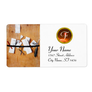 Étiquette TITULAIRE DE LETTRE EN MONOGRAM EN BOIS, agneau or