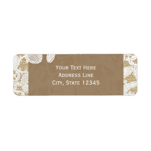 Étiquette Toile de jute & dentelle florale blanche Mariage r