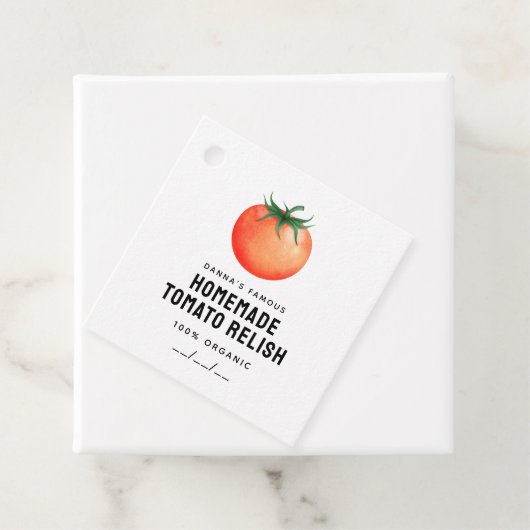 Étiquette tomate Relish avec tomate rouge pour sa  (En situation)