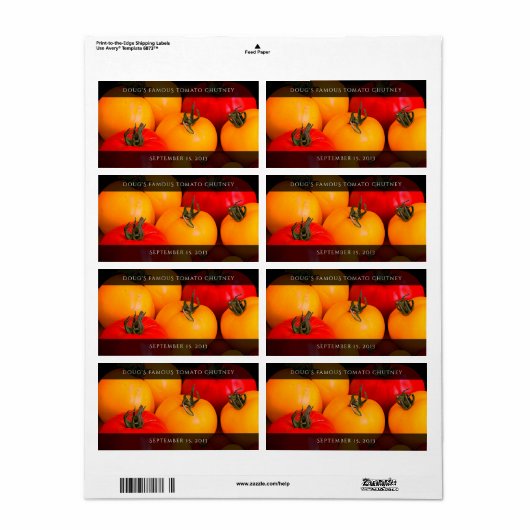 Étiquette Tomates rouges, tomates jaunes (Feuille entière)