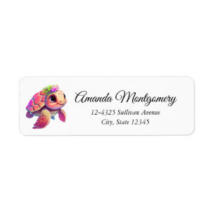 Étiquette Tortue de mer rose Whimsical & mignon