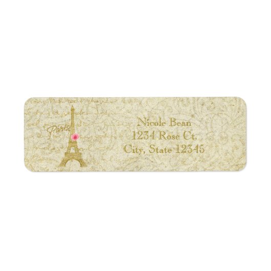Étiquette Tour Eiffel de Paris Or et Rose Élégant Chic (Devant)