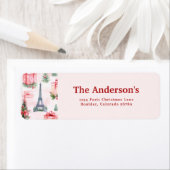 Étiquette Tour Eiffel, Paris Chic rose Adresse de Noël (En situation)