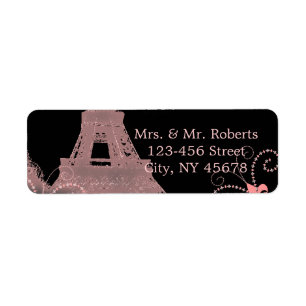 Étiquette tour eiffel rose noir vintage paris mariage