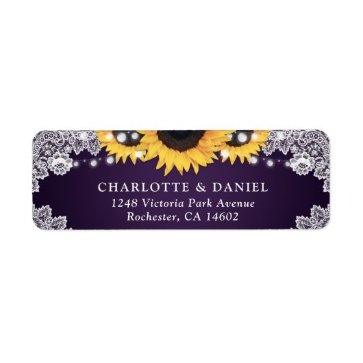 Étiquette Tournesol à dentelle violette rustique Retourner l (Devant)