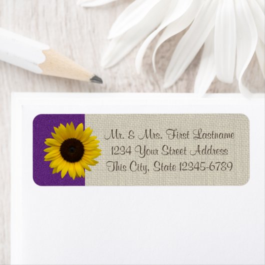 Étiquette Tournesol et Burlap violet (En situation)
