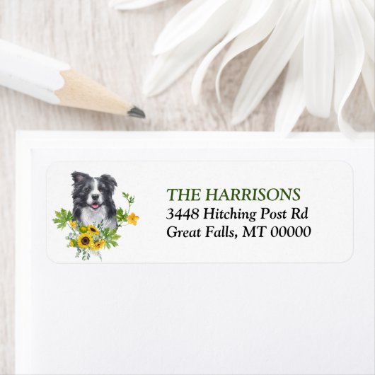 Étiquette Tournesol Eucalyptus Bordure Collie Chien Étiquett (En situation)