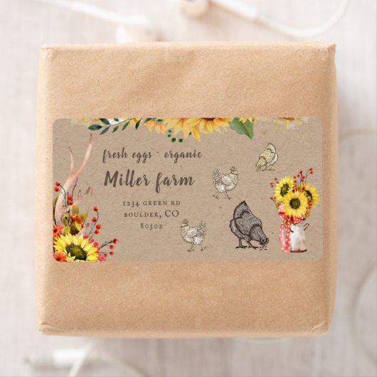 Étiquette tournesol ferme script rustique Egg Carton Étiquet (En situation)