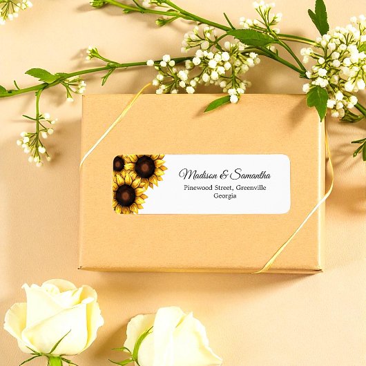 Étiquette Tournesol Mariage Jaune Blanc Floral Rustique