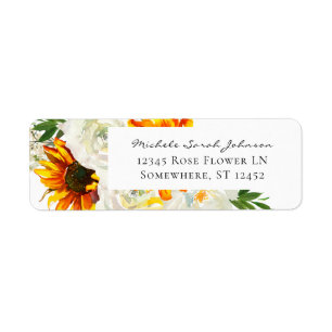 Étiquette Tournesol & Rose blanche Artsy Floral Mariage 3