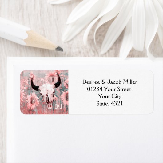 Étiquette Tournesol Rose Rustique Taureau Enregistrer La Dat (En situation)