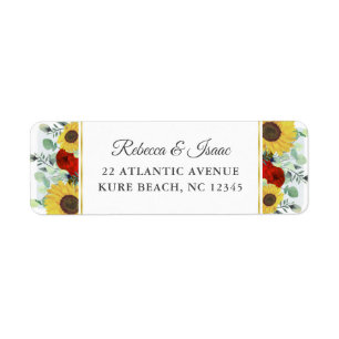 Étiquette Tournesol Rustique Rouge Floral Mariage Adresse de