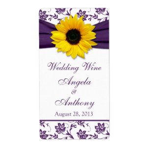 Étiquette Tournesol violet Mariage damassé Vin bouteille Éti