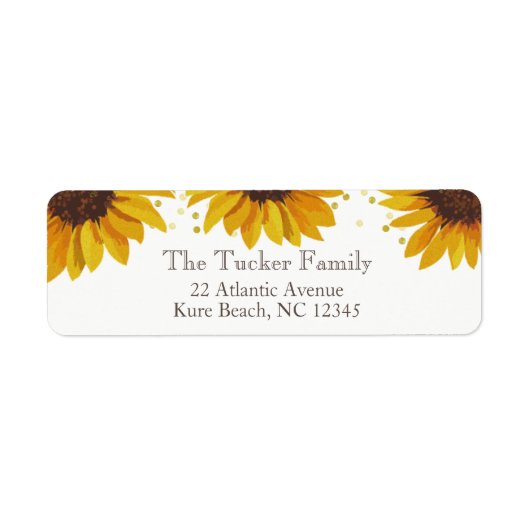 Étiquette Tournesols rustiques Points dorés Adresse de retou (Devant)